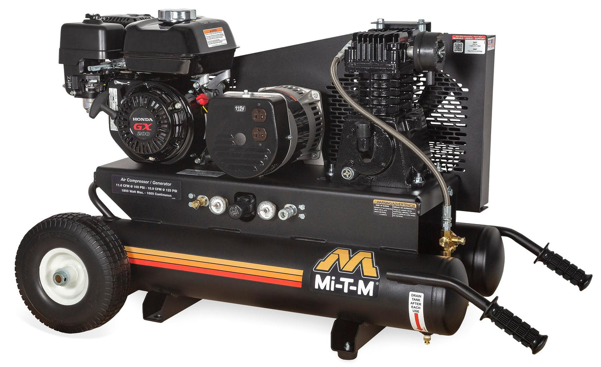 Single Stage Compressor Generator Combo – Mi-T-M 8 Gallon, Honda GX200, 1800W (AG1-PH65-08M1)
