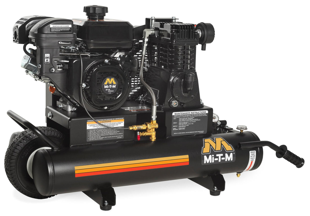 Mi-T-M Industrial Air Compressor – Belt Driven, Gas Powered, 8 Gallon