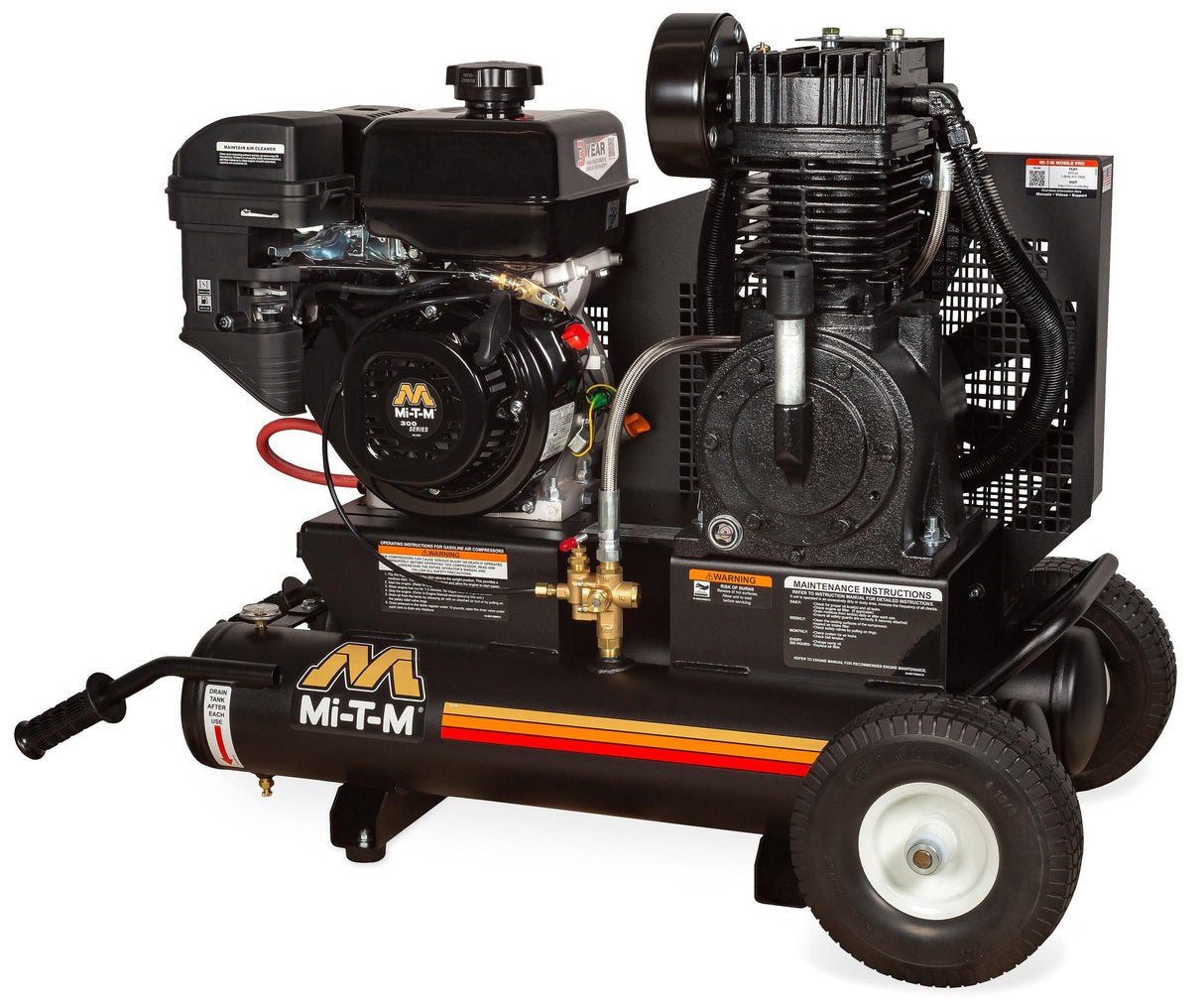 Mi-T-M 2 Stage Air Compressor – 300cc Gas Powered, Twin Tank